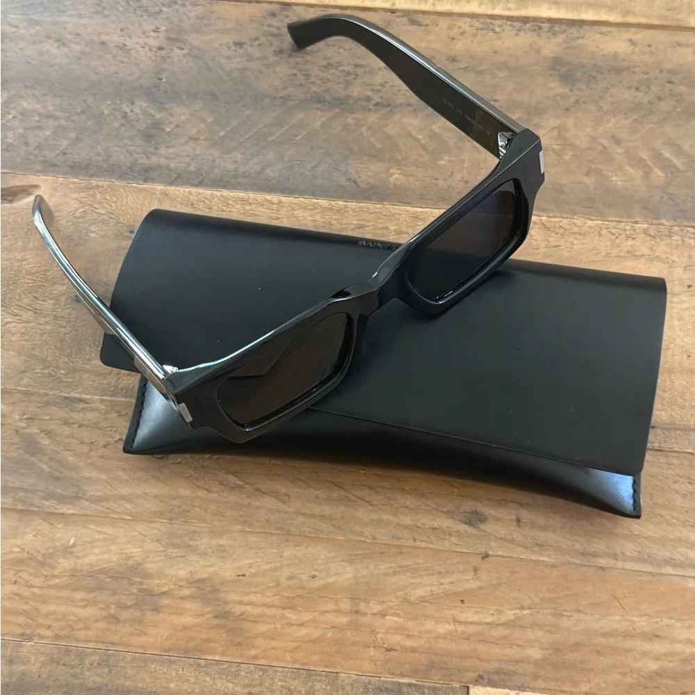 Saint Laurent Black Rectangular Sunglasses with Case - Picture 4 of 4